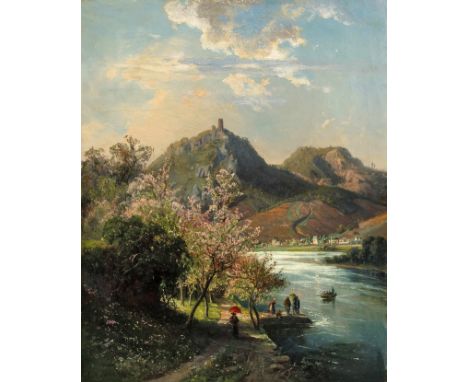 Prof. Fritz von Wille, Burg Drachenfels am RheinBlick aus Richtung Rolandseck in das idyllische, frühlingshaft-sonnige Rheint
