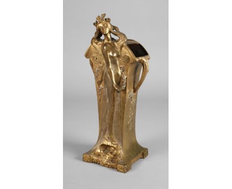 Georges Flamand, figürliche Vaseum 1900, seitlich signiert, geritzte Buchstaben TH, Bronze in Kaltbemalung staffiert, quadrat