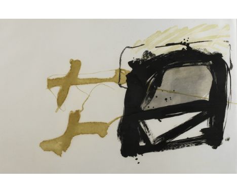 Antoni Tàpies, "Creus i forma"ungegenständliche, sich überlagernde Formen in Gelb und Schwarz, Werksverzeichnis Galfetti 848,