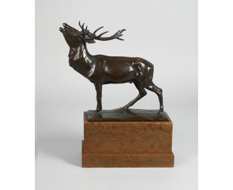 Georg Wilhelm Bergfeld, Röhrender Hirschdatiert 1905, signiert G.W. Bergfeld. Paris, teils unleserlicher Reliefstempel "Cire 