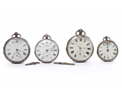 FOUR SILVER CASED KEY WIND POCKET WATCHES
comprising one by R. L. Christie of Edinburgh, the white enamel dial with Roman num