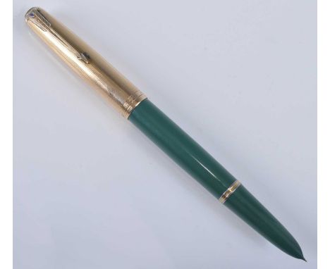 A Parker 51 double jewelled fountain pen, in Nassau Green with gold trim, the barrel engraved PARKER "51" .5. MADE IN U.S.A.,