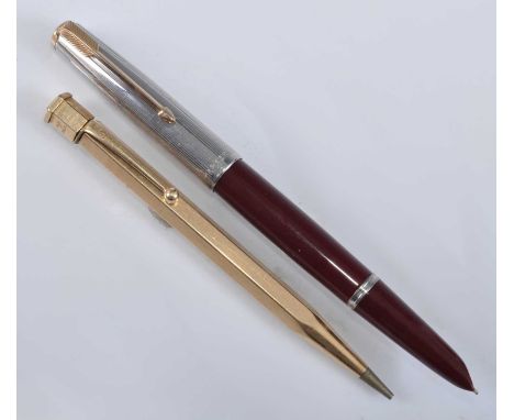 A Parker 51 fountain pen, in burgundy with Lustraloy cap, the arrow clip cap engraved PARKER R. SILVER, length 14.5cm (capped