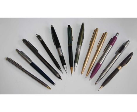 A collection of various vintage ballpoint pens and mechanical pencils, to include Pelikan 350 pencil in striped green and bla