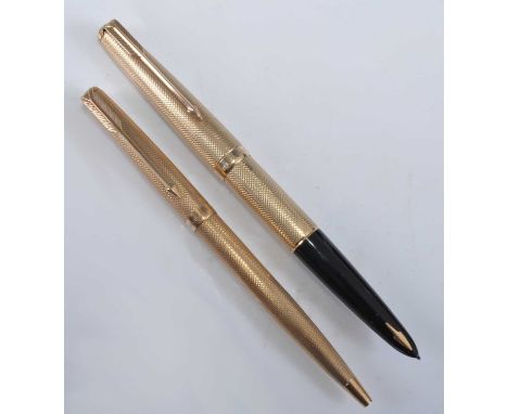 A Parker 61 Presidential double-jewelled fountain pen and ballpoint pen, in the Gold Barley pattern, the barrel hallmarked 37