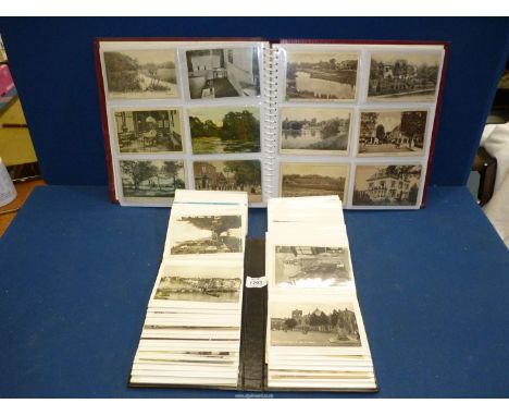 A red photograph Album of postcards, from Hilversum, Netherlands, building, streets, houses, etc., plus another flip folder o