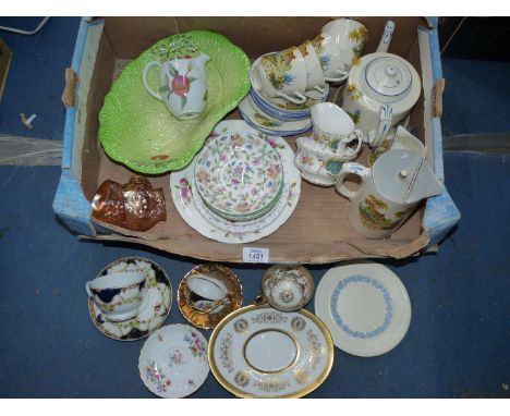 A quantity of china including pretty cottage garden tea set , five Mintons saucers, Royal Worcester 'Evesham' jug, Carnival g