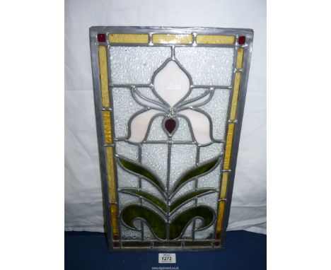 A leaded glass panel with Iris design 265 x 465 mm.