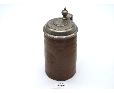 George I; an early 18th century German stoneware Stein impressed with the crowned cypher GR for George I of England and Elect