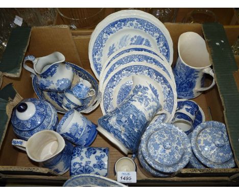 A quantity of blue and white china including Swinnerton's 'Silverdale' plates, Ashworth Bros 'Manley' oval dish and jug, Alfr