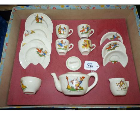 A vintage child's Teaset with Nursery Rhymes scenes, (one saucer missing), boxed.
