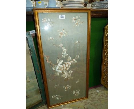 A framed silk embroidered panel.