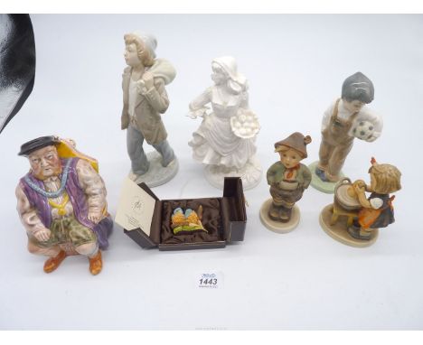 A small quantity of figures including two Nao figures, two Goebel figures (both a/f), boxed Country Artist Kingfisher (beak a
