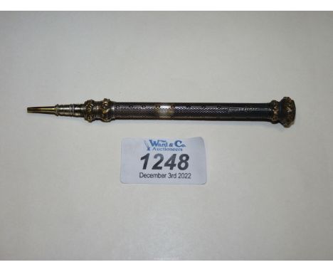 A William IV silver 'Mordan &amp; Co, Makers &amp; Patentees' sliding propelling Pencil with engine turned body and floral ba