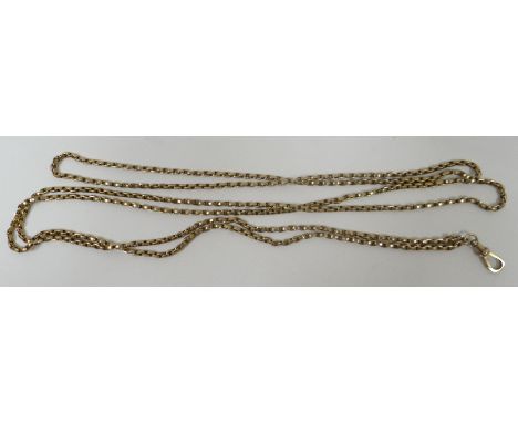 A long 9ct yellow gold cable muff-chain, 46.6gms