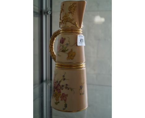 A Royal Worcester blush ivory jug having floral decoration.