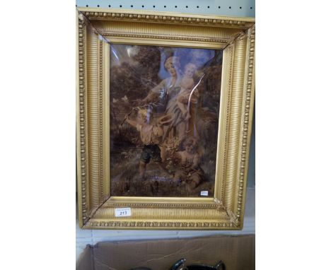 A Victorian crystolium depicting a mother and children playing in landscape.