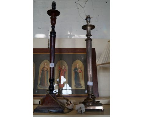 Two modern table lamps, one in the form of a corinthian column