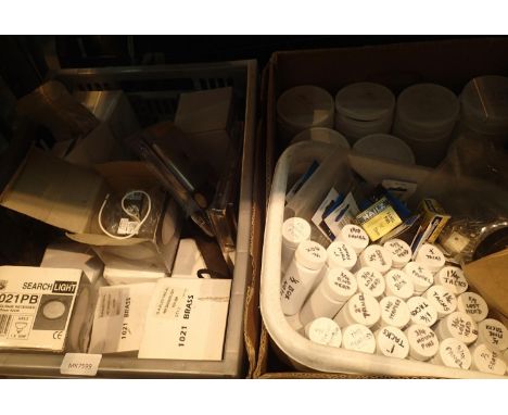 Tubs of fixings and a box of new old stock recessed light fittings. Not available for in-house P&amp;P, contact Paul O'Hea at