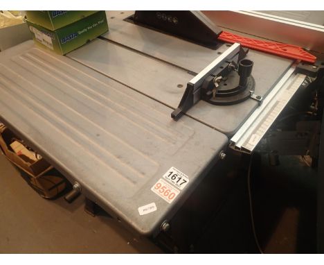 Saw bench, Scheppach HS100S table saw on removable legs, with 250mm blade and attachments. Stands 83cm high, top is 94cm x 64