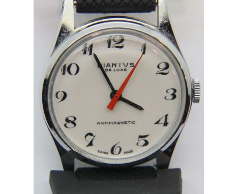 Gents Diantus mechanical vintage wristwatch on a leather strap, D: 2.5 cm. P&amp;P Group 1 (£14+VAT for the first lot and £1+