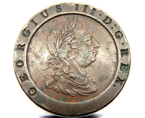 1797 - Cartwheel Twopence of King George 3rd - SOHO mintmark. P&amp;P Group 1 (£14+VAT for the first lot and £1+VAT for subse