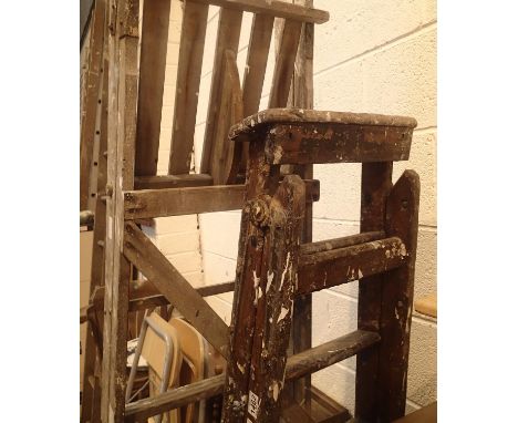Two sets of wooden step ladders. Not available for in-house P&amp;P, contact Paul O'Hea at Mailboxes on 01925 659133