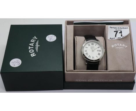 Gents Rotary wristwatch, steel cased on a leather strap, D: 3.5 cm. P&amp;P Group 1 (£14+VAT for the first lot and £1+VAT for