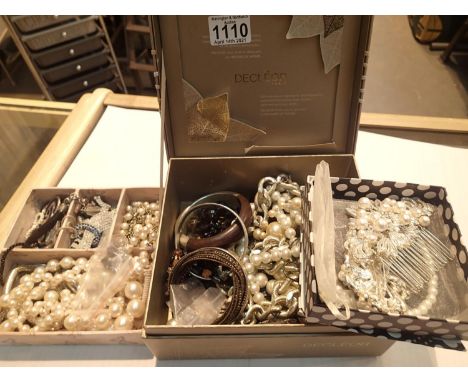 Box containing a selection of costume jewellery including costume pearls, necklaces etc. P&amp;P Group 2 (£18+VAT for the fir