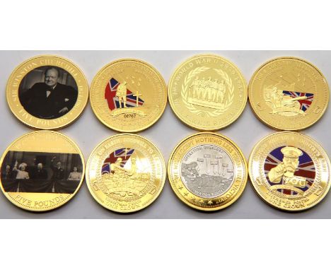 Eight mixed WWI and WWII enamelled gold plated medallions. P&amp;P Group 1 (£14+VAT for the first lot and £1+VAT for subseque