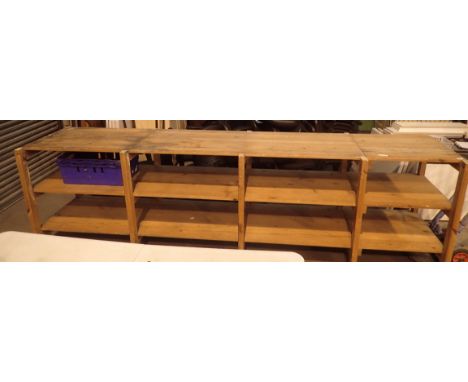 A large pine shelf, 343 x 100 x 77 cm. Not available for in-house P&amp;P, contact Paul O'Hea at Mailboxes on 01925 659133