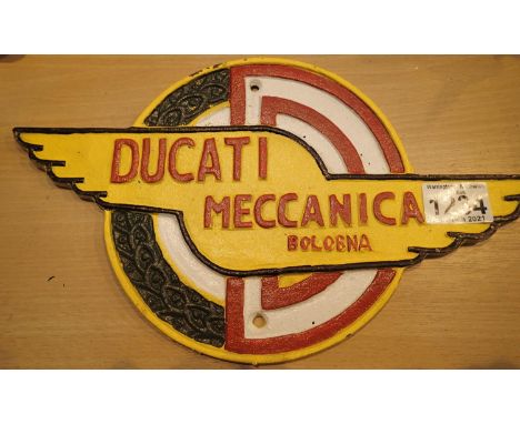 Cast iron Ducati Meccanica sign, L: 34 cm. P&amp;P Group 1 (£14+VAT for the first lot and £1+VAT for subsequent lots)