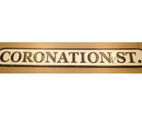 Cast iron Coronation Street sign, L: 62 cm. P&amp;P Group 1 (£14+VAT for the first lot and £1+VAT for subsequent lots)