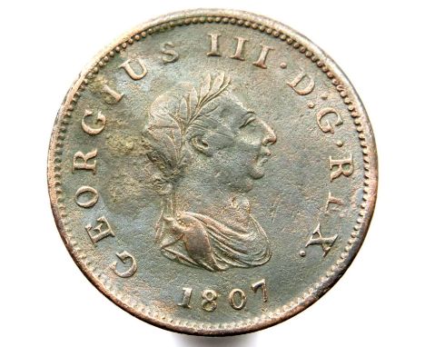 1807 - Copper Half Penny of King George 3rd.P&amp;P Group 1 (£14+VAT for the first lot and £1+VAT for subsequent lots)