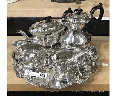 SILVER PLATED TEA/COFFEE SERVICE &amp; TRAY