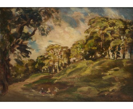 PHILIP WILSON STEER (BRITISH 1860-1942) SUMMER PICNIC, EVENING NEAR BRIDGENORTHsigned P.W. Steer lower leftoil on panel25.5 x
