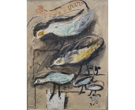 GRAHAM SUTHERLAND (BRITISH 1903-1980) ⊕ LYREBIRD FAMILYwatercolour over crayon, pencil and pen and ink22 x 17cm; 8 3/4 x 6 3/