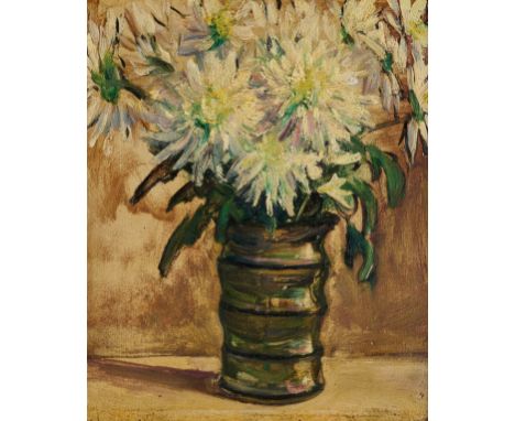 RICHARD HAYLEY LEVER (AMERICAN 1876-1958)  CHRYSANTHEMUMS IN A VASE oil on canvasboard 23 x 19cm; 9 x 7 1/2in 38 x 34cm; 15 x