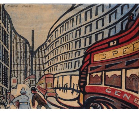 CLAUDE FLIGHT (BRITISH 1881-1955)  ⊕ SPEEDsigned CLAUDE FLIGHT upper left; numbered 11/50 lower leftlinocut printed in cobalt