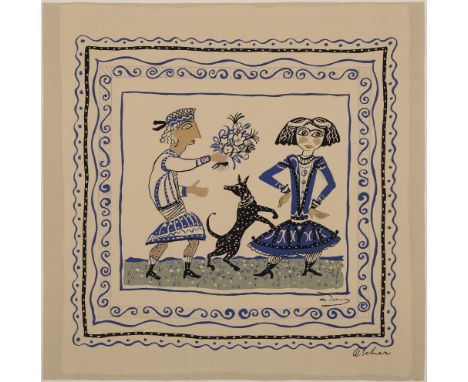 ANDRE DERAIN (FRENCH 1880-1954) FOR ASCHER  THE LOVERS - BOY AND GIRL signed a derain / ascher in the silk lower right; numbe
