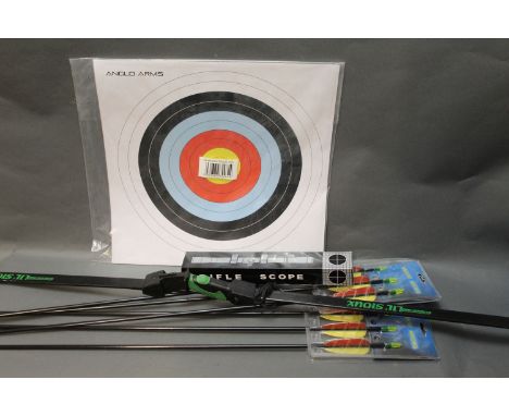 Barnett Lil' Sioux bow with 6 arrows, targets and a 4 x 20 air rifle telescopic sight.