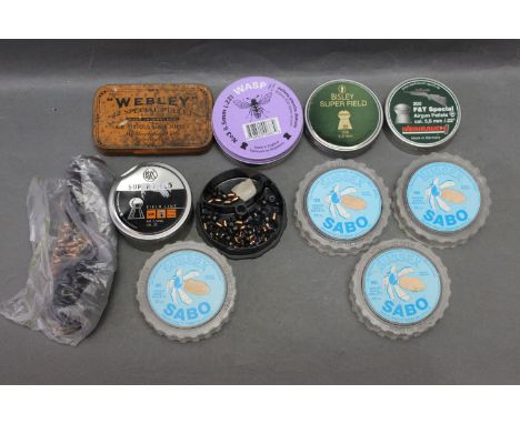 Five part tins of Cal 22 air rifle pellets, to include a vintage Webley Cal 22 Special Pellets tin for air pistols and air ri
