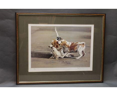Ashley R Boone (b. 1959), signed limited edition print of bassett hounds playing, 311/850.  35 cm x 51 cm, framed and mounted
