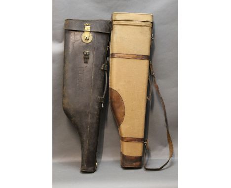 Two leg of mutton gun cases, the first by Army &amp; Navy CSL London, the second a canvas type material with leather straps.