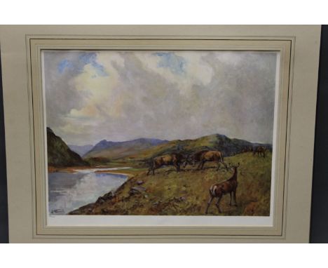 Lionel Edwards, limited edition print, rutting red stags, 188/200, 36 cm x 46 cm, mounted, and various other prints, Peter Sc