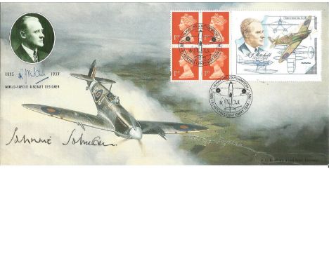 AVM Johnnie Johnson signed R J Mitchell spitfire booklet cover with RJ Mitchell Centenary Year 16th May 1995 postmark. Good C