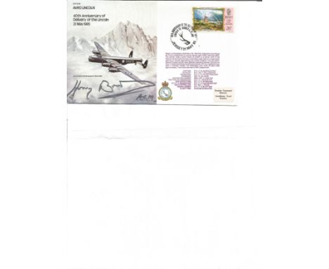 WW2 fighter ace Harry Broadhurst DFC signed Avro Lincoln WW2 RAF flown bomber cover. Good Condition. All autographs are genui