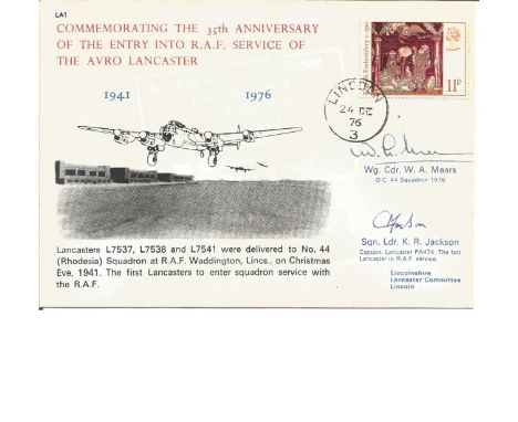 Wg. Cmdr. W. A. Mears (OC No.44 Sqn., 1976) and Sqn. Ldr. K. R. Jackson (Capt., Lancaster PA474. The last Lancaster in RAF Se