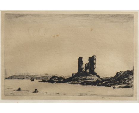 SIR DAVID YOUNG CAMERON RA RSA (SCOTTISH 1865 - 1945), CASTLE MOYLE (MOIL) etching, signed in pencil; initialled in the plate