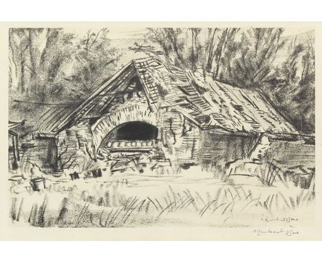 * SIR DAVID MUIRHEAD BONE (SCOTTISH 1876 - 1953), RURAL SCENE lithograph, signed in pencil 19.5cm x 30cm Mounted, framed and 